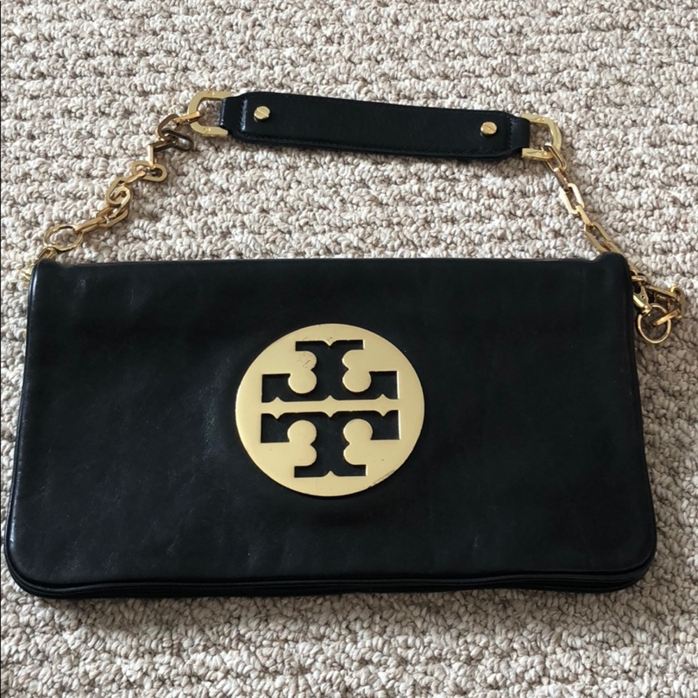 Tory Burch Black clutch with gold hardware